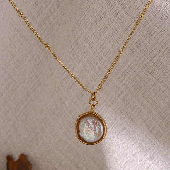 New!! 18K Gold Stainless Steel Exquisite Natural Pearl Pendant Necklace - Picture 3 of 7